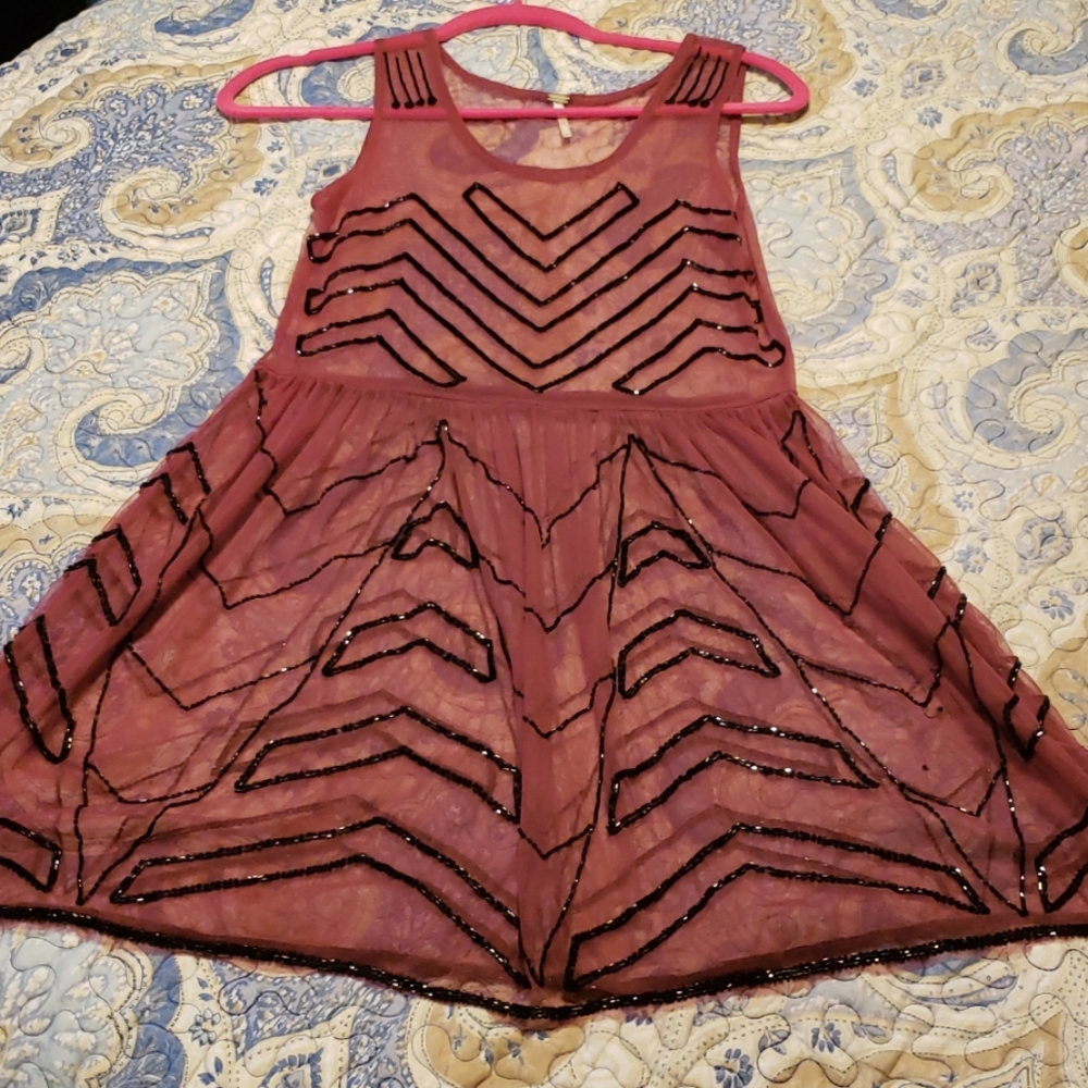 Free People Beaded Transparent Blouse XS